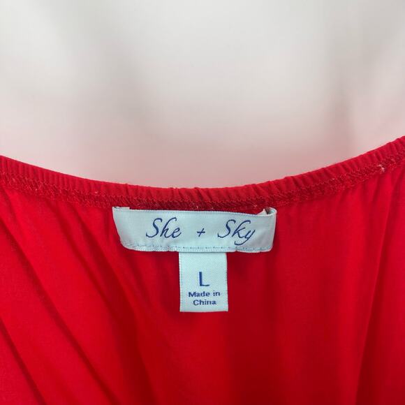 SHE + SKY Jumper Romper Size Large Red Embroidered Tassels Summer Beach Coastal - Picture 3 of 16